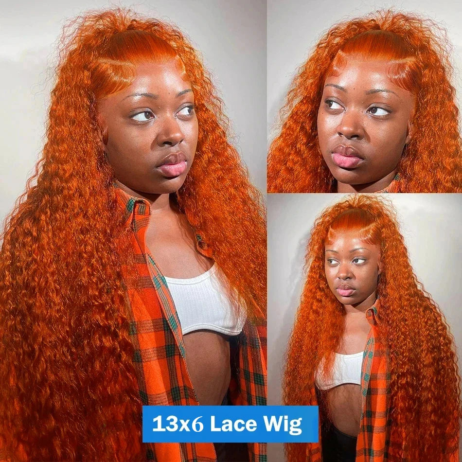 30Inch Orange Ginger Water Wave Lace Front Wigs 13x4 13x6 #350 Colored Wigs 100% Brazilian Human Hair Deep Curly Wigs 260Density